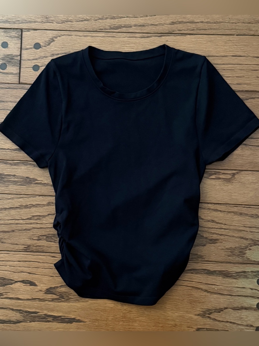 OQQ Women's Black Ruched Side Fitted T-Shirt Top Size Large